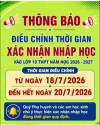 Thông báo điều chỉnh thời gian nhập học
